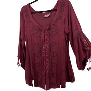 Holy Clothing Trinity Top Size L Tunic Burgundy Celtic Embroidery Bell Sleeve